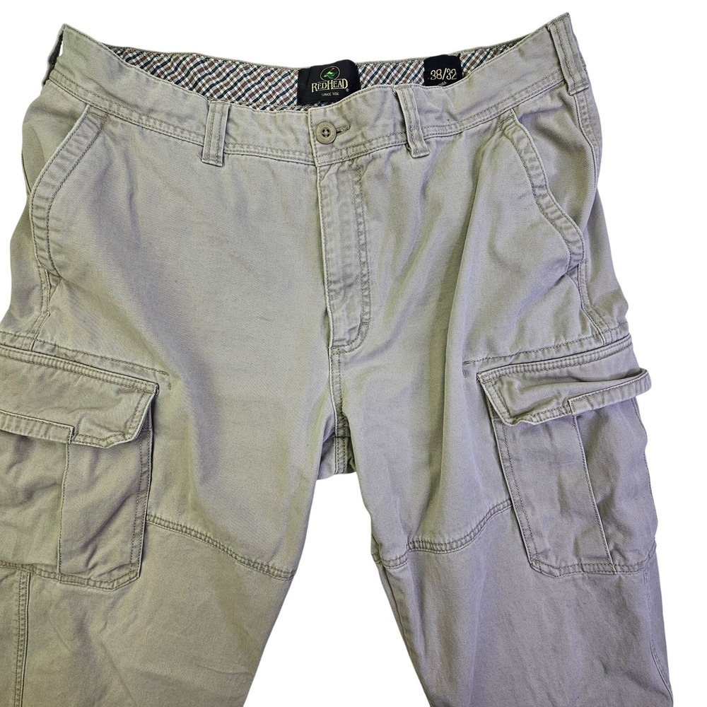 RedHead Mens Khaki Cotton Canvas Cargo Pants Straight Leg 38x32 (Measures 38x29)